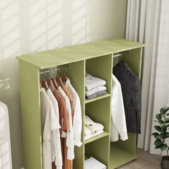 Buy Open Wardrobe Double Mobile Storage Shelves Organizer W/6 Wheels-Green, 8 image