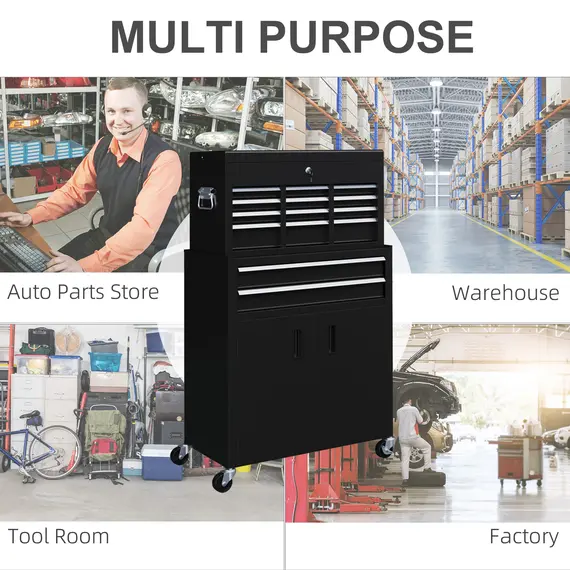 Buy Portable Tool Box, Metal Tool Chest on Wheels with 6 Drawers for Garage and Workshop, Black, 5 image