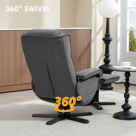 Buy Rocker Swivel Recliner Chair with Footstool - Charcoal Grey Velvet, 6 image