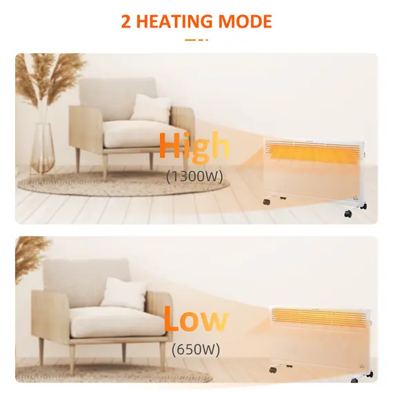 Buy POWER Convector Radiator Freestanding or Wall-mounted Heating with 2 Heat Settings Safety Cut-Off, White, 9 image
