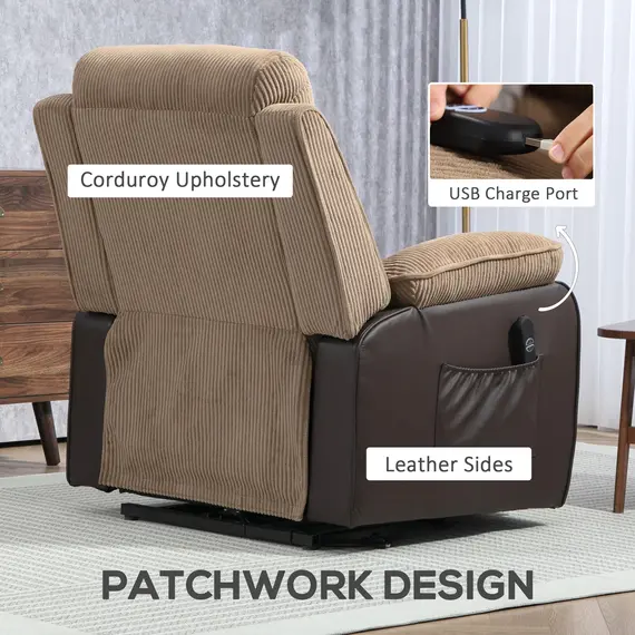 Buy Power Lift Recliner Chair for Elderly, Patchwork Design Oversized Electric Riser and Recliner Armchair for Living Room with Remote Control, USB Port and 2 Side Pockets, Brown, 8 image