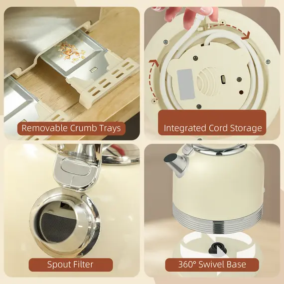 Buy Polished Metal Kettle and Toaster Set - Cream, 9 image