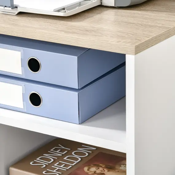 Buy Multi-Storage Printer Stand Unit Office Desk Side Mobile Storage w/ Wheels Modern Style 60L x 50W x 65.5H cm - Oak, 7 image