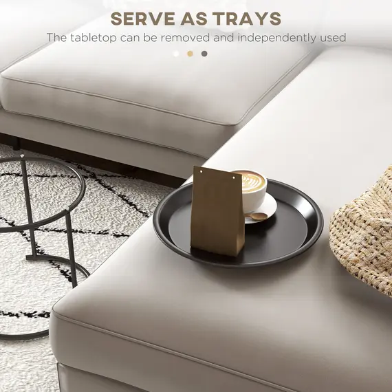 Buy Nesting Tables Set of 2, Side End Table with Removable Tabletop Tray and Steel Frame for Living Room, Bedroom, Black, 5 image