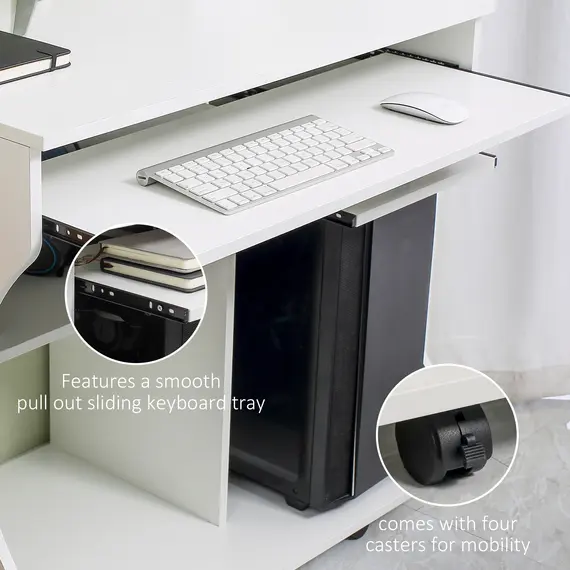 Buy Multi-Storage Compact Work Desk, with Wheels - White, 8 image