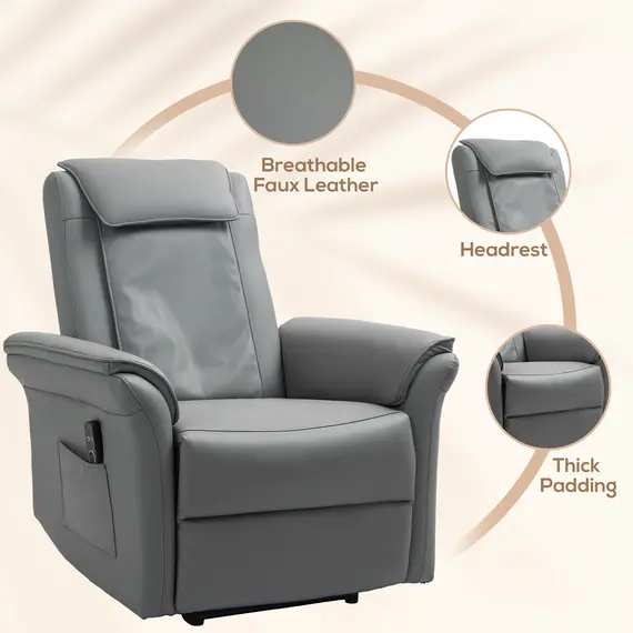 Buy Recliner Armchair with 3D Kneading Massage, Breathable Leather Recliner Chair with Back Massager and Headrest, Electric Reclining Chair with Footrest, Remote, USB Port, Side Pockets for Home, 7 image