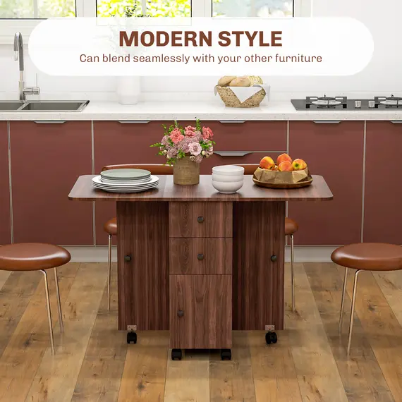 Buy Multi-Storage Six-Person Drop Leaf Dining Table -  Distressed Brown, 4 image