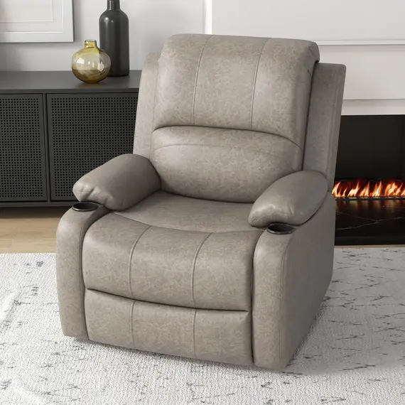 Buy Recliner Chair, Microfibre Reclining Chair with Adjustable Leg Rest, Cup Holders, Recliner Armchair for Home Living Room, Brown, 2 image
