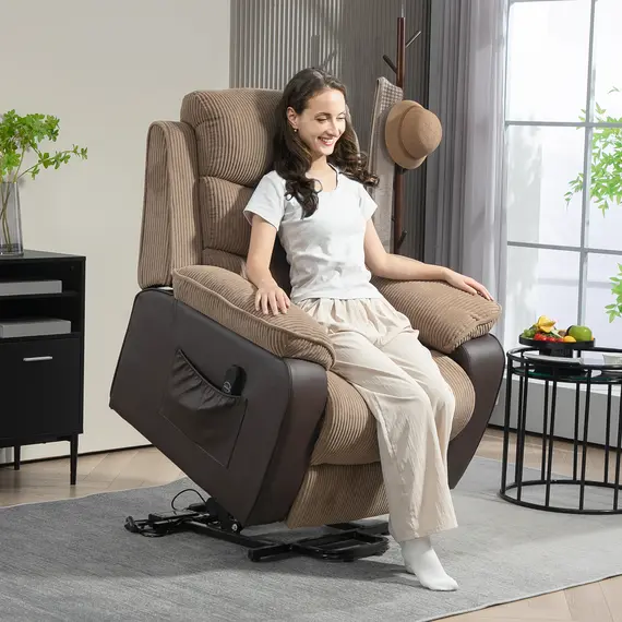 Buy Power Lift Recliner Chair for Elderly, Patchwork Design Oversized Electric Riser and Recliner Armchair for Living Room with Remote Control, USB Port and 2 Side Pockets, Brown, 2 image