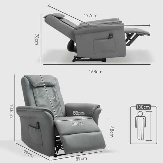 Buy Recliner Armchair with 3D Kneading Massage, Breathable Leather Recliner Chair with Back Massager and Headrest, Electric Reclining Chair with Footrest, Remote, USB Port, Side Pockets for Home, 3 image