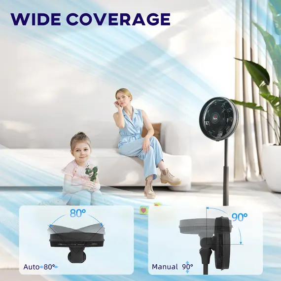 Buy Pedestal Fan with Oscillating, Tilt, Adjustable Height, Black, 6 image