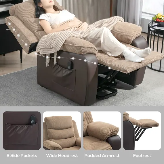 Buy Power Lift Recliner Chair for Elderly, Patchwork Design Oversized Electric Riser and Recliner Armchair for Living Room with Remote Control, USB Port and 2 Side Pockets, Brown, 7 image