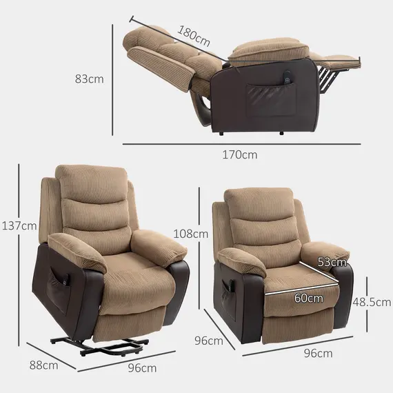 Buy Power Lift Recliner Chair for Elderly, Patchwork Design Oversized Electric Riser and Recliner Armchair for Living Room with Remote Control, USB Port and 2 Side Pockets, Brown, 3 image