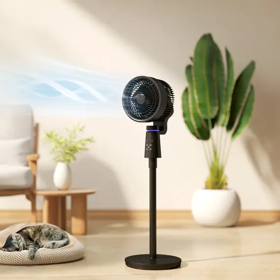 Buy Pedestal Air Circulation Fan with Oscillating, Light Off, Black, 2 image