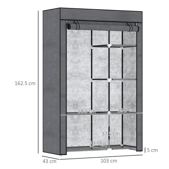 Buy Rail and Six Shelf Fabric Wardrobe - Dark Grey, 3 image