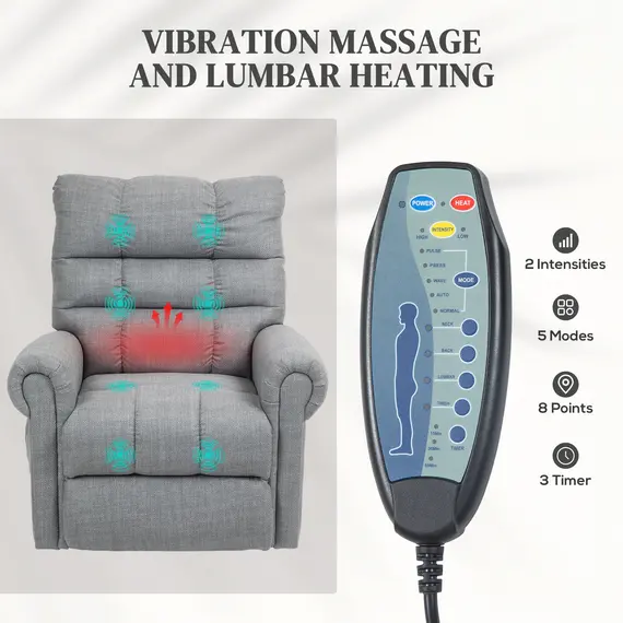 Buy Rise and Recline Electric Massage Armchair - Grey, 8 image