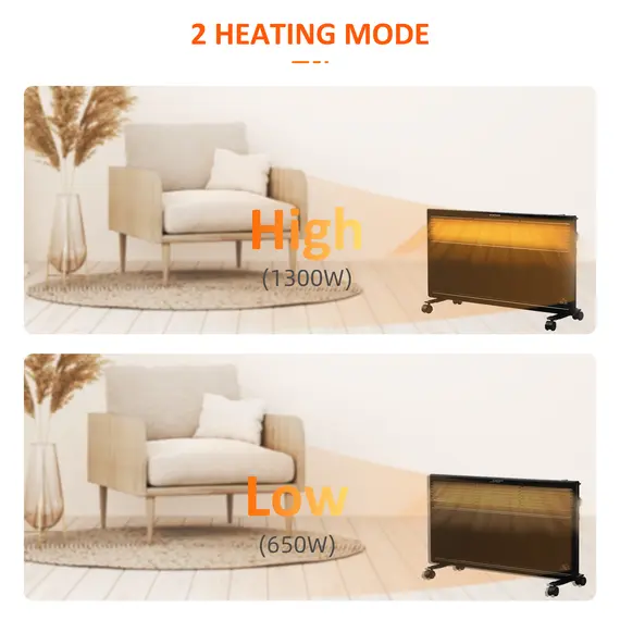 Buy POWER Convector Radiator Freestanding or Wall-mounted Heating with 2 Heat Settings Safety Cut-Off, Black, 9 image
