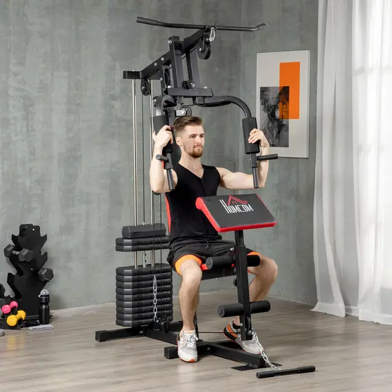 Buy Multigym Station, with 66KG Weight Stack, for Strength Training - Red & Black, 2 image