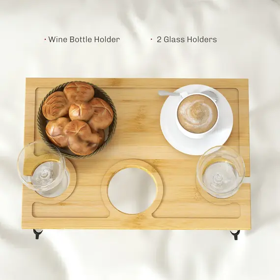 Buy Portable Bamboo Top Wine and Glass Picnic Table, 4 image