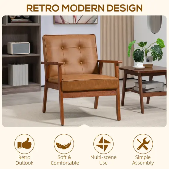 Buy Retro-Style Accent Chair, with Faux Leather Seat - Brown, 4 image