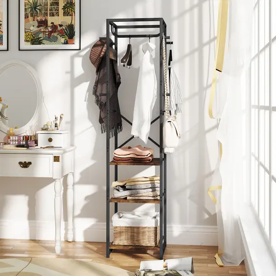 Buy Multi-Storage Clothes Rack - Brown/Black, 8 image