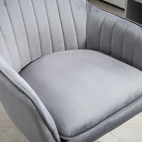 Buy Office Chair, Swivel Desk Chair, Velvet-Feel Fabric Vanity Chair with Adjustable Height and Rolling Wheels for Home Work Study, Grey, 8 image