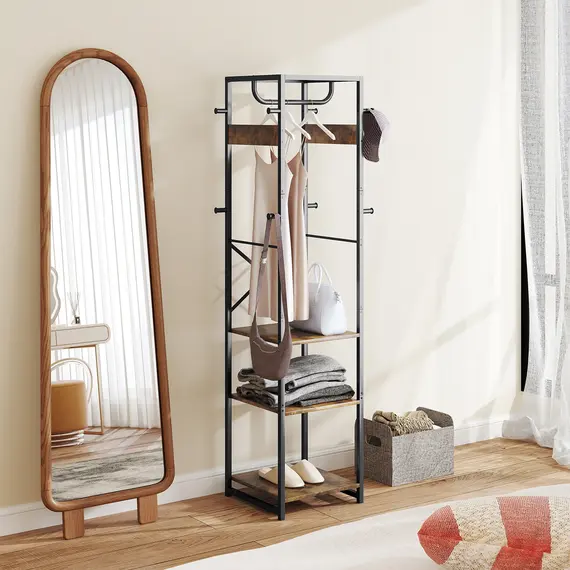 Buy Multi-Storage Clothes Rack - Brown/Black, 9 image