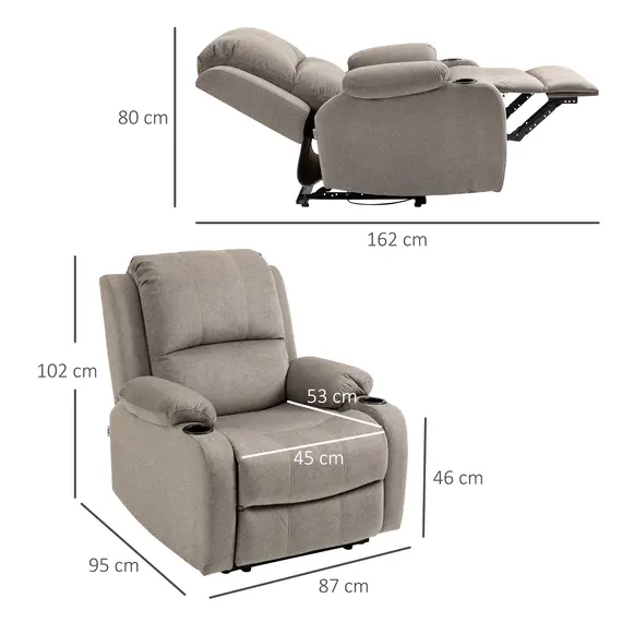Buy Recliner Chair, Microfibre Reclining Chair with Adjustable Leg Rest, Cup Holders, Recliner Armchair for Home Living Room, Brown, 3 image