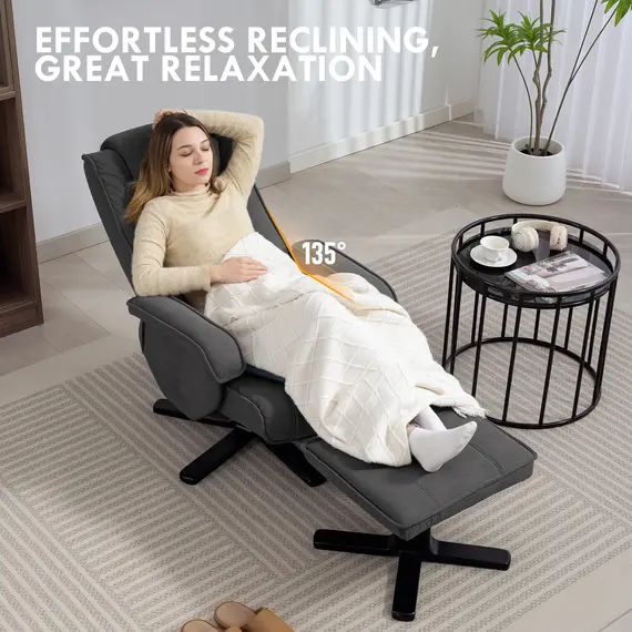 Buy Rocker Swivel Recliner Chair with Footstool - Charcoal Grey Velvet, 4 image