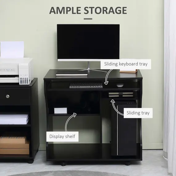 Buy Multi-Storage Compact Work Desk, with Wheels - Black, 4 image