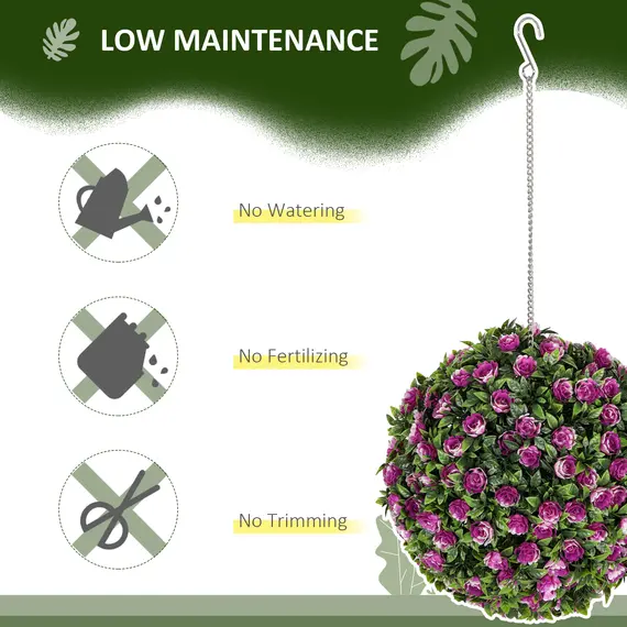 Buy Set of 2 Decorative Artificial Plants, UV-protected Artificial Plant Topiary Rose Balls, Fake Plants for Home Indoor outdoor Decor, 28cm, Purple, 5 image