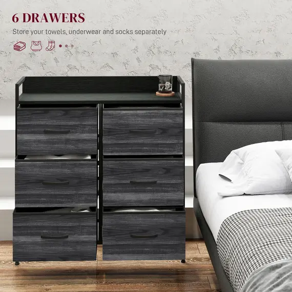 Buy Rustic Chest of Six Fabric Drawers - Black, 4 image