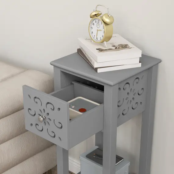 Buy Set of Two Elegant Floral Cut-Out Side Tables - Grey, 8 image