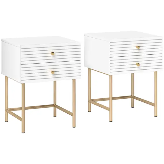 Buy Set of Two Elegant Bedside Tables - White/Gold-Tone