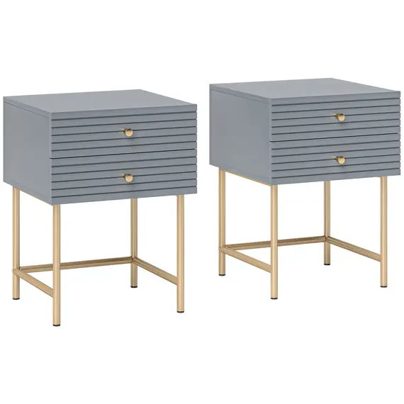 Buy Set of Two Elegant Bedside Tables - Grey/Gold-Tone