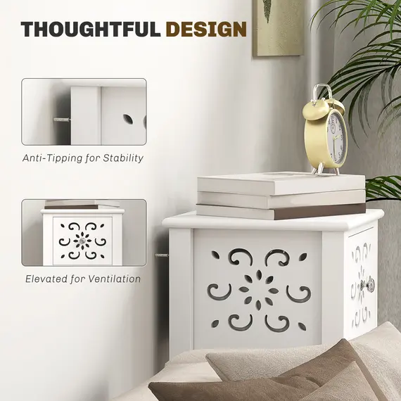 Buy Set of Two Elegant Floral Cut-Out Side Tables - White, 6 image