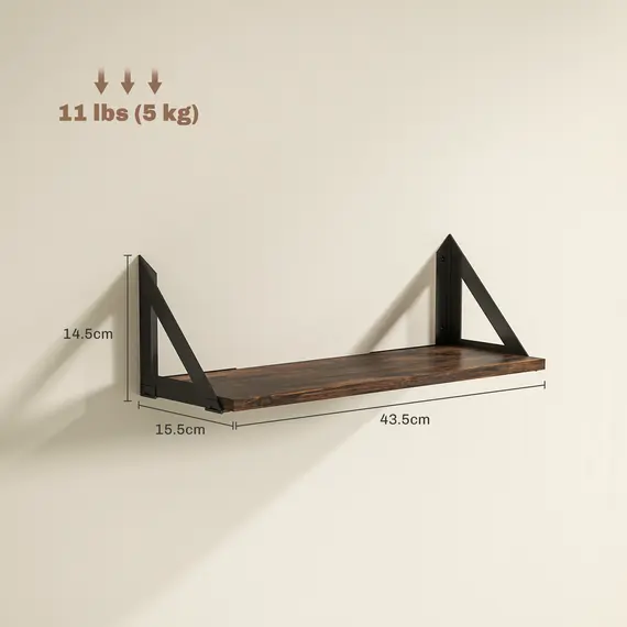 Buy Set of 3 Wall Shelves, Vintage Wall Mounted Floating Shelves for Living Room, Entryway, Bedroom, Rustic Brown, 3 image
