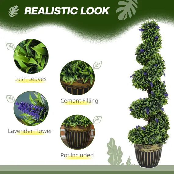 Buy Set of 2 Decorative Artificial Plants, Boxwood Spiral Topiary Tree with Lavender and Pot, Fake Plants for Home Indoor Outdoor Decor, 115cm, 4 image