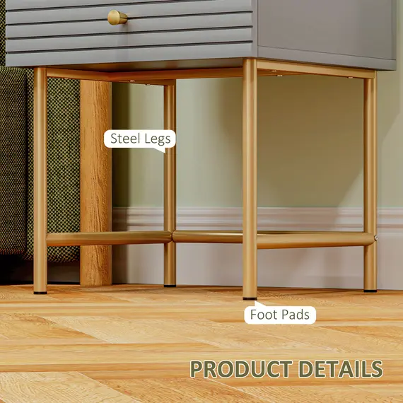 Buy Set of Two Elegant Bedside Tables - Grey/Gold-Tone, 6 image