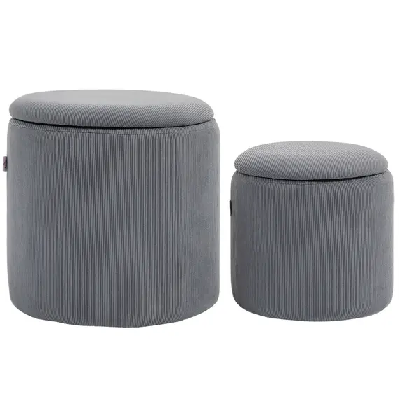 Buy Set of Two Corduroy Storage Ottomans - Grey