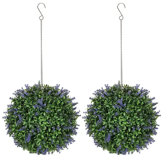 Buy Set of 2 Artificial Plant Topiary Balls, UV-protected Fake Decorative Plants, Faux Plants for Home Indoor Outdoor Decor, 27cm, Purple