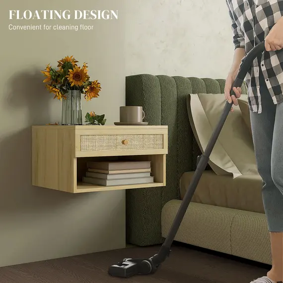 Buy Set of Two Rattan Panel Floating Bedside Tables - Wood-Effect, 5 image