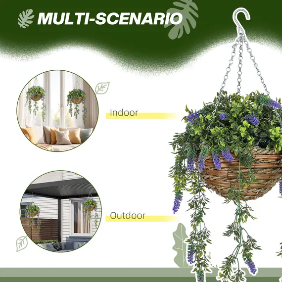 Buy Set of 2 Decorative Artificial Plants, Faux Silk Lavender Flowers in Hanging Baskets, Fake Plants for Home Indoor Outdoor Decor, Purple, 5 image