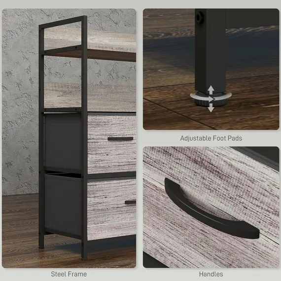 Buy Rustic Chest of Five Fabric Drawers - Grey Wood Effect, 7 image
