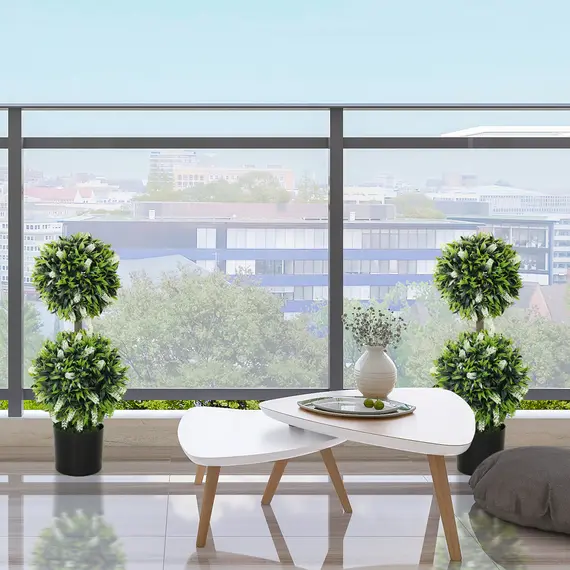 Buy Set of 2 Decorative Artificial Plants Ball Trees with Lavender Flowers in Pot Fake Plants for Home Indoor Outdoor Decor, 70cm, White, 7 image