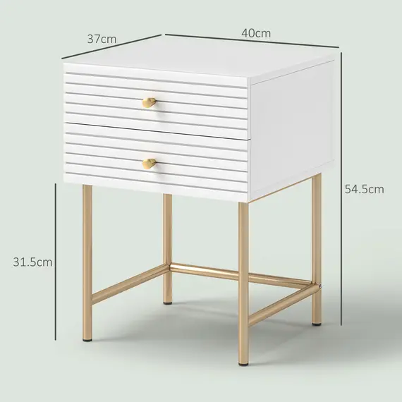 Buy Set of Two Elegant Bedside Tables - White/Gold-Tone, 3 image