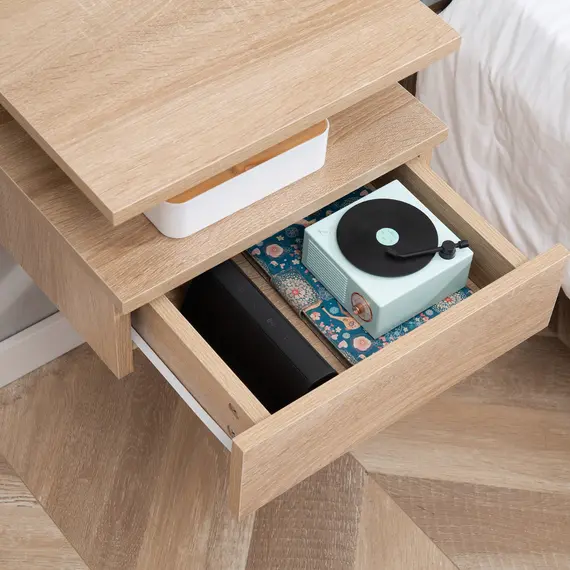 Buy Set of Two Floating Bedside Tables - Oak Tone, 8 image