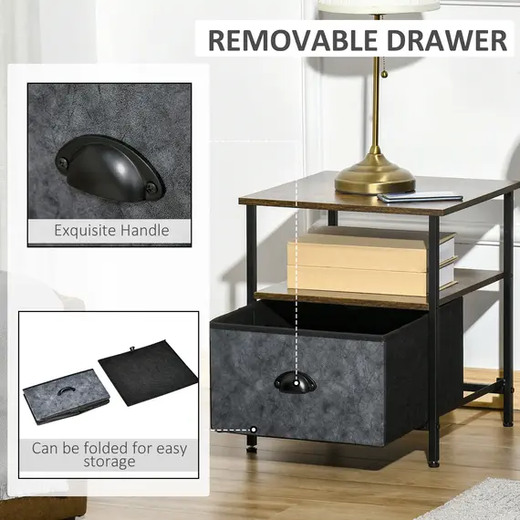 Buy Set of 2 Bedside Table, Nightstand with Non-Woven Fabric Drawer, Side Table, End Table for Living room, Bedroom, Rustic Brown, 7 image