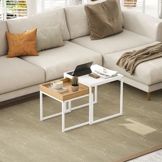 Buy Set of Two Boxy Nesting Tables - White/Wood-Effect, 7 image