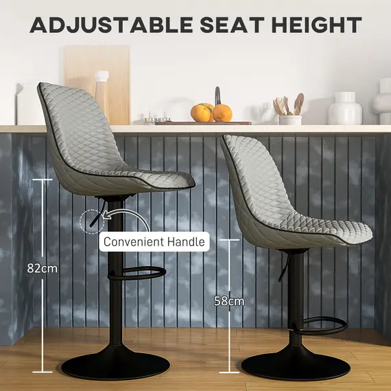 Buy Set of Two Faux Leather Bar Stools - Grey, 5 image
